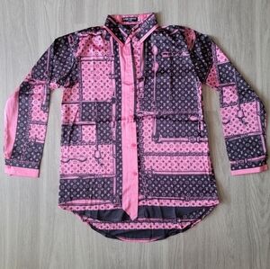 Last One! Black And Pink Stylish Satin Formal Or Casual Longsleeve Shirt